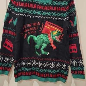 Celebrate Together Men's T-Rex Boombox Ugly Christmas Sweater XL